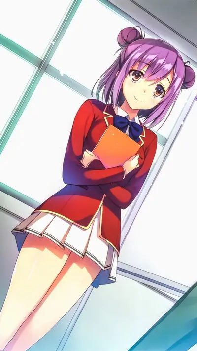 Anime girl in school uniform holding a book