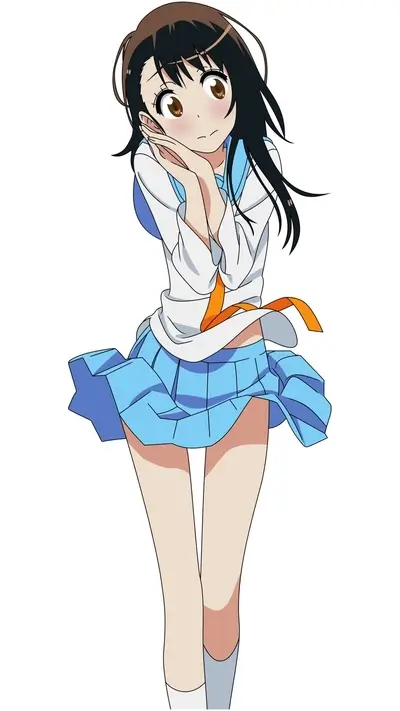 Anime girl in school uniform, looking shy