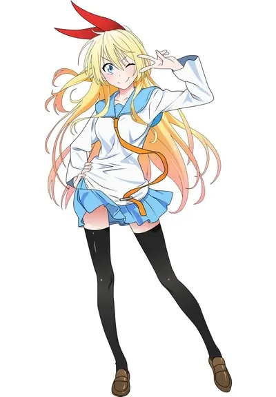 Anime girl in school uniform, winking