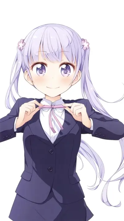 Anime girl in suit adjusting ribbon