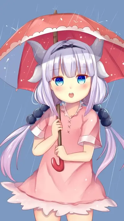 Anime girl in the rain holding a red umbrella