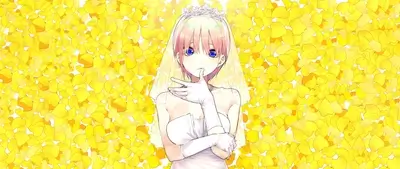 Anime girl in wedding dress surrounded by yellow petals