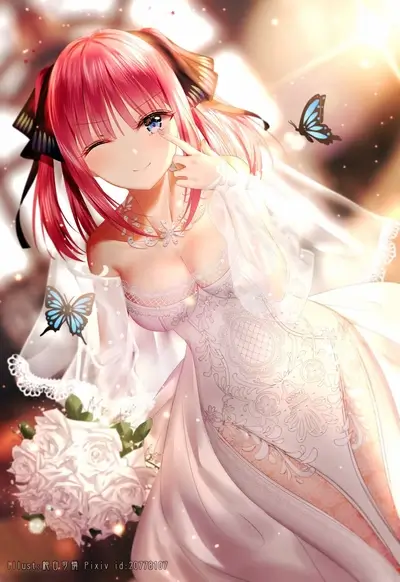Anime girl in wedding dress, winking