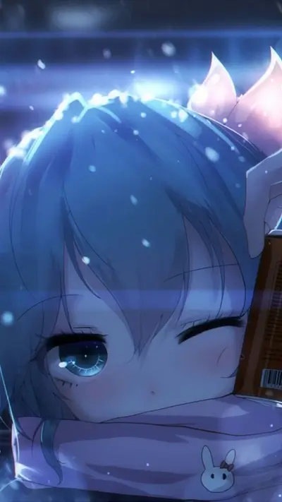 Anime girl in winter, holding a can