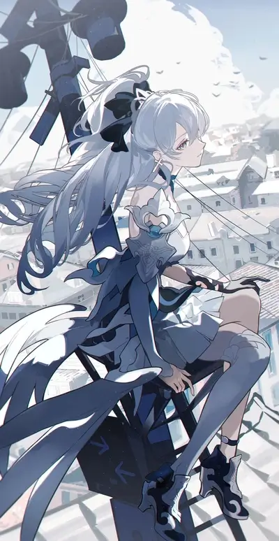 Anime girl perched on a tall structure