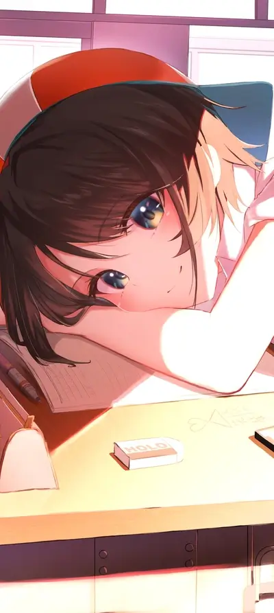 Anime girl resting head on desk