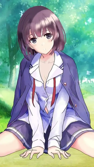 Anime girl sitting in a forest