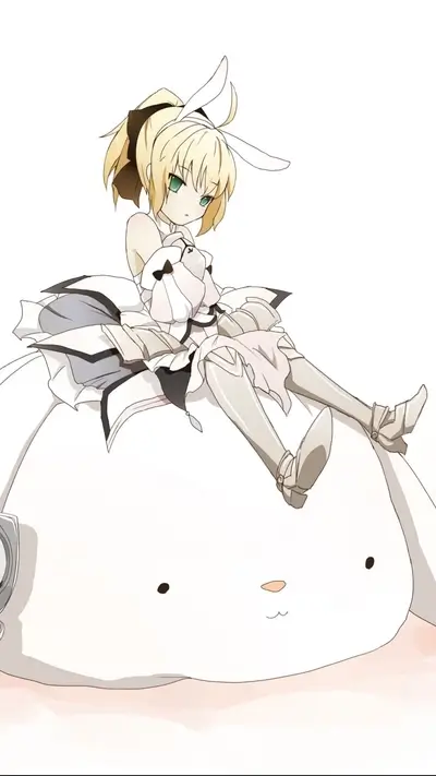Anime girl sitting on a bunny plushie