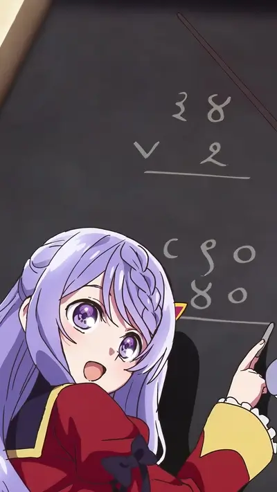 Anime girl studying math at a blackboard