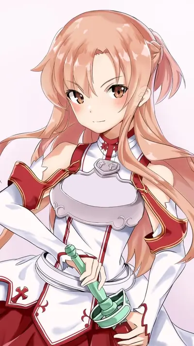 Anime girl warrior with sword, determined expression