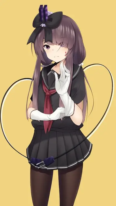 Anime girl wearing a black school uniform with long gloves