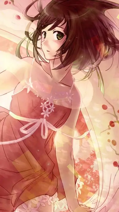 Anime girl wearing dress, looking at us with a cute face