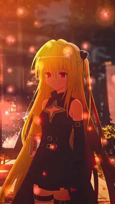 Anime girl with blonde hair in a dark dress