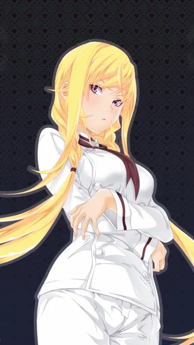 Anime girl with blonde hair in a white chef uniform