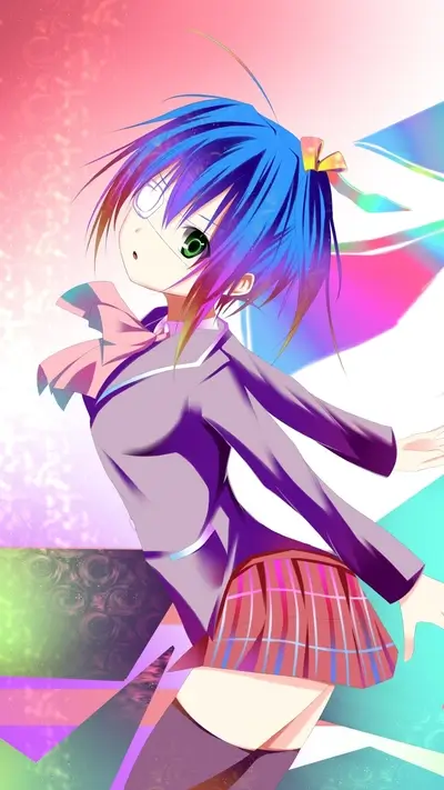 Anime girl with blue hair and eyepatch