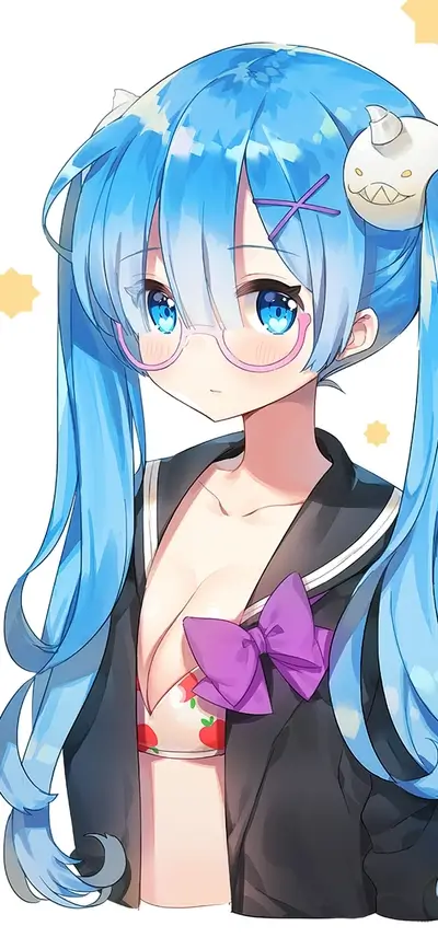 Anime girl with blue hair and glasses
