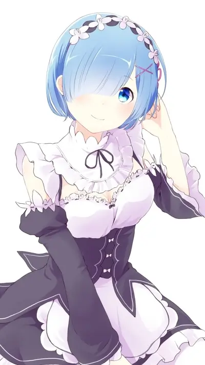 Anime girl with blue hair in maid outfit