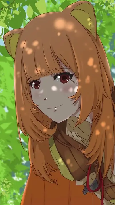 Anime girl with brown hair and animal ears smiling softly