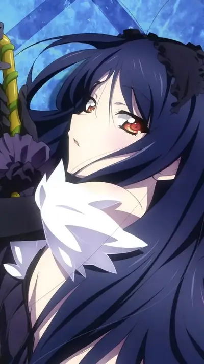 Anime girl with dark hair and red eyes