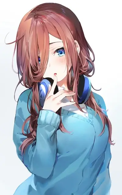 Anime girl with headphones, long hair