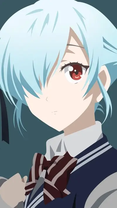 Anime girl with light blue hair and red eyes