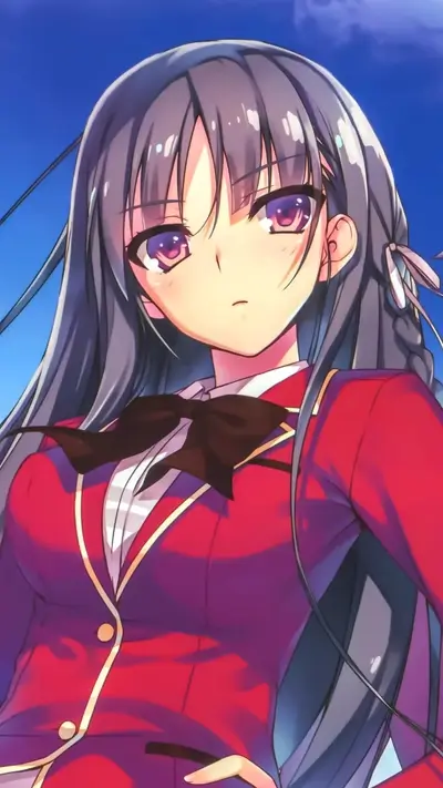 Anime girl with long hair in red jacket