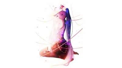 Anime girl with long hair, sitting, geometric patterns