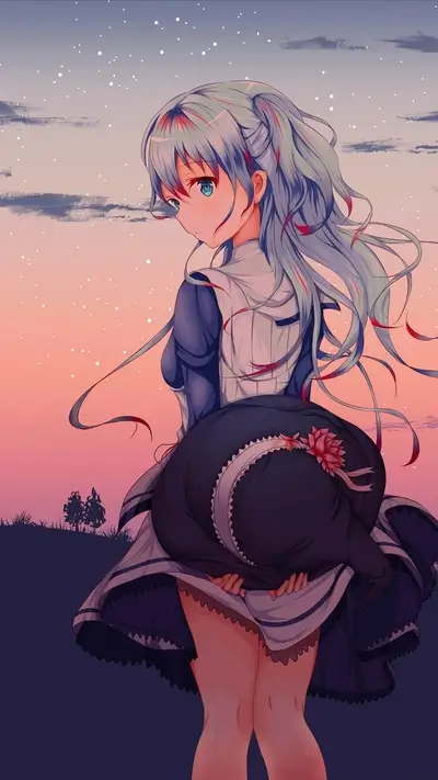 Anime girl with long hair, twilight background