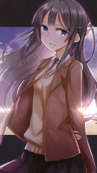 Anime girl with long hair, wearing a school uniform
