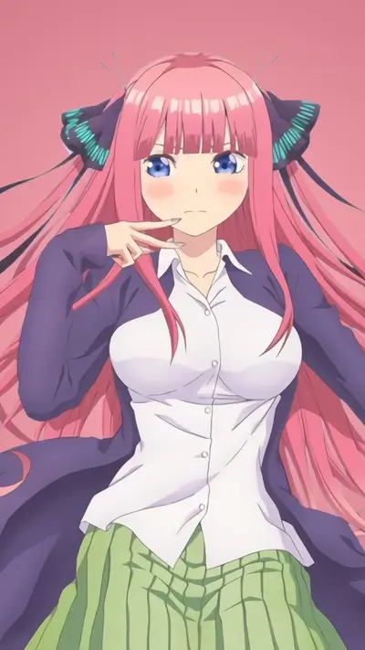 Anime girl with pink hair and a purple jacket
