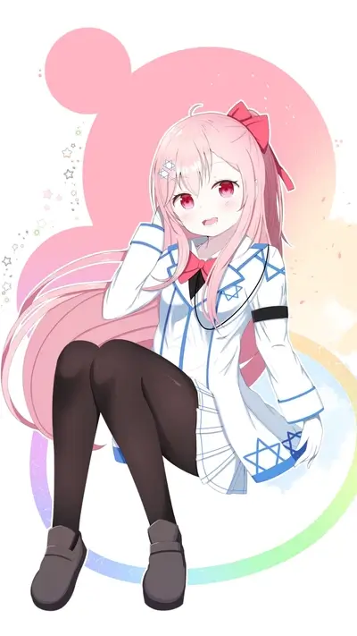 Anime girl with pink hair, wearing a white and blue uniform.