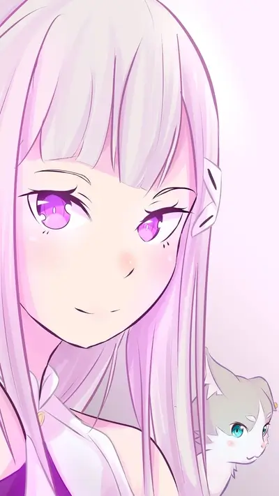 Anime girl with purple hair and a small animal