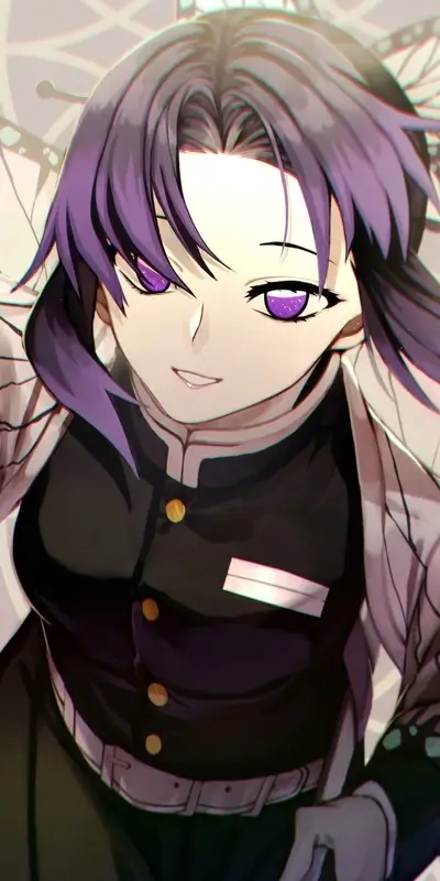 Anime girl with purple hair and sparkling eyes