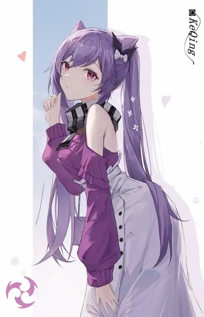Anime girl with purple hair, cute pose