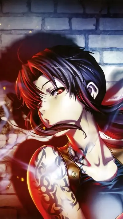 Anime girl with red hair and tattoos