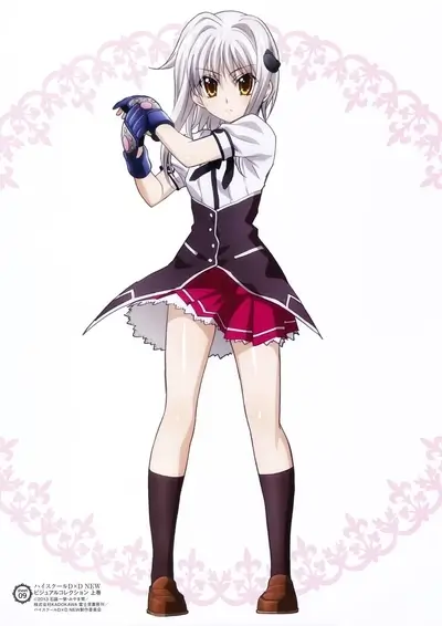 Anime girl with silver hair and cat paw gloves posing