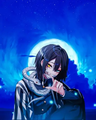 Anime girl with snake, moonlit night