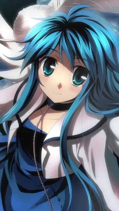 Anime girl with vibrant blue hair