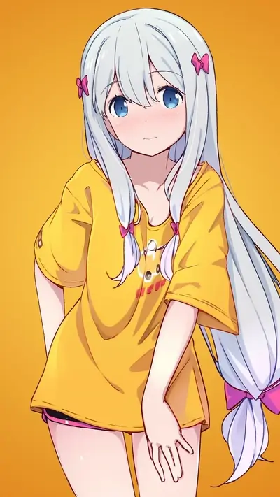 Anime girl with white hair and pink bows