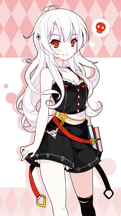 Anime girl with white hair and red eyes in gothic attire