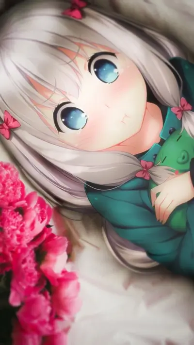 Anime girl with white hair and teal jacket