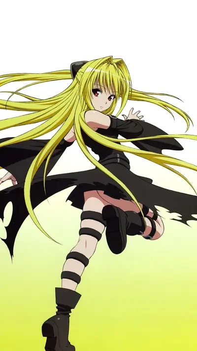 Anime girl with yellow hair in a black dress