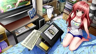 Anime girl working on a graphic tablet
