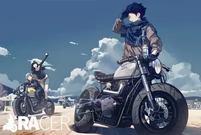 Anime girls riding motorcycles on a desert road