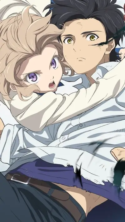 Anime scene shows embraced characters with concerned expressions