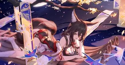 Anime-style girl with fox ears and tail lying down
