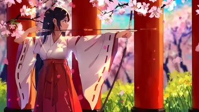Archery practice in a cherry blossom garden