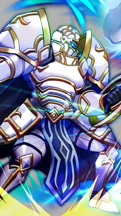 Armored knight, detailed design, futuristic style, magical glow, dynamic pose, fantasy