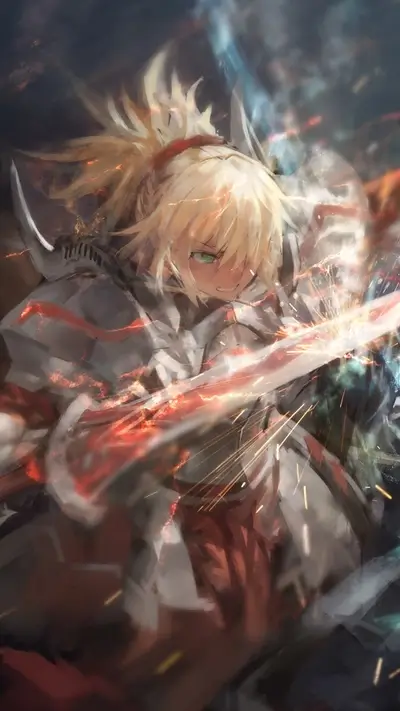 Armored warrior, sword clashes, sparks flying, intensity fills the air