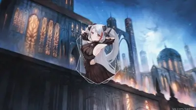 Artwork with an anime girl and a futuristic city